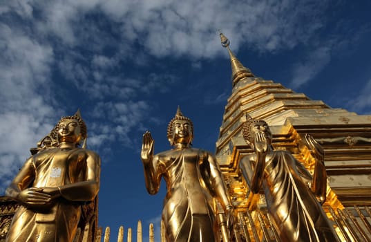 Der Chedi der Tempel Anlage des Wat Phra That Doi Suthep bei Chiang Mai in der Provinz Chiang Mai im Norden von Thailand in Suedostasien.