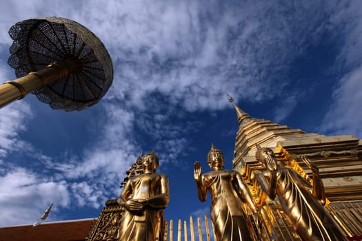 The Chedi the temple complex of Wat Phra That Doi Suthep near Chiang Mai in Chiang Mai Province in northern Thailand in South East Asia.