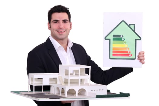 Architect with an energy rating sign