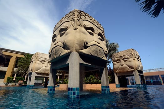 The hotel pool complex of Rawai Palm Beach Resort in Rawai Beach in the south of phuket island in the south of Thailand in South East Asia.