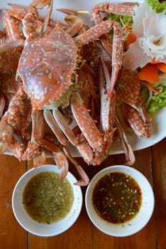 Crab at a seafood restaurant in the capital Phuket Town on the island of Phuket in the south of Thailand in South East Asia.