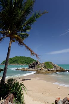 A beach in Hat Nai Harn in the south of phuket island in southern Thailand in South East Asia.