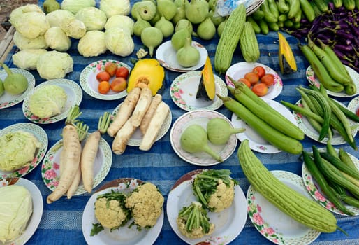 Gemuese at the Day Market in the capital Phuket Town on the island of Phuket in the south of Thailand in South East Asia.
