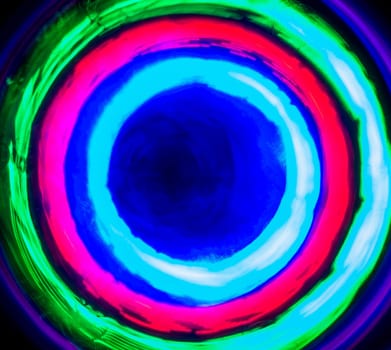 Circles of colors formed with light. Tunnel of light