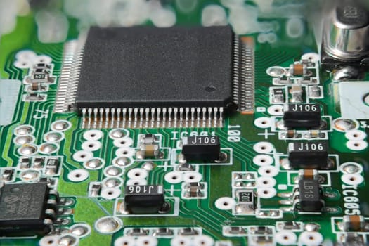 Circuit board with chips and microprocessor