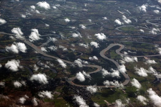 The landscape around Yasothon province and Ubon Rachathani in Isan approaching from Chiang mai to Ubon in northeastern Thailand.