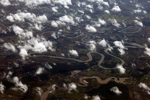 The landscape around Yasothon province and Ubon Rachathani in Isan approaching from Chiang mai to Ubon in northeastern Thailand.