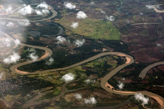 The landscape around Yasothon province and Ubon Rachathani in Isan approaching from Chiang mai to Ubon in northeastern Thailand.