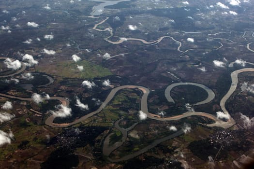 The landscape around Yasothon province and Ubon Rachathani in Isan approaching from Chiang mai to Ubon in northeastern Thailand.