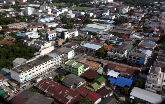 The view of the city of Ubon Rachathani in the Isan on the approach from Chiang mai to Ubon in northeastern Thailand.