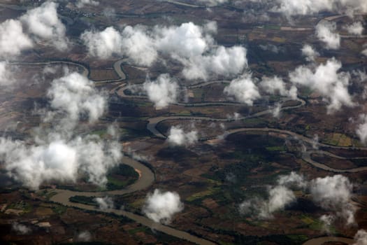The landscape around Yasothon province and Ubon Rachathani in Isan approaching from Chiang mai to Ubon in northeastern Thailand.