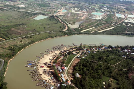 The landscape around The province of Ubon Rachathani in isan on the approach from Chiang mai to Ubon in northeastern Thailand.