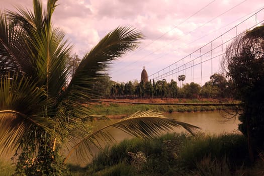 The landscape on the Mae Nam Yom River in Si Satchanalai-Chaliang Historical Park is located about 50 km from Sukhothai in Sukhothai Province in northern Thailand in South East Asia.