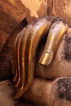 The Buddha figure in the Wat Si Chum temple in the temple complex of Alt-Sukhothai in the province of Sukhothai in northern Thailand in South East Asia.