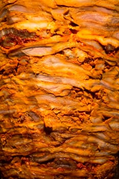Detail of the texture of a top al pastor meat in Mexico City