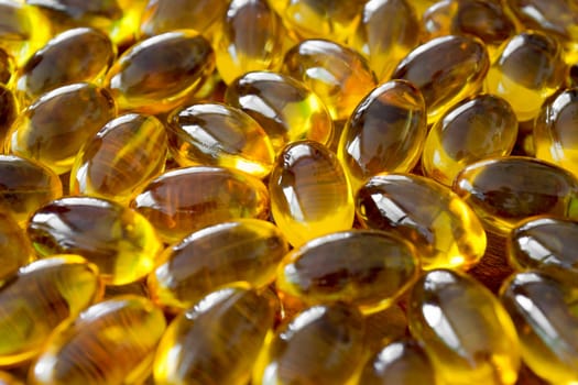 Close up to a several yellow pills