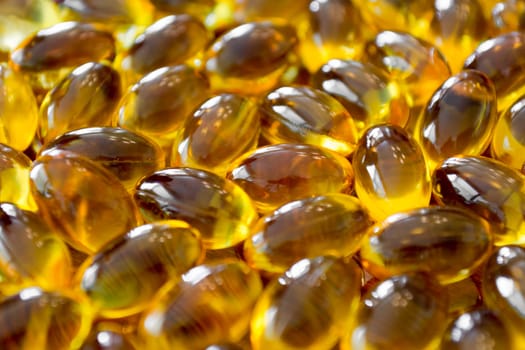 Close up to a several yellow pills
