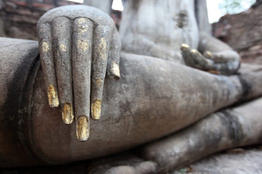 The Buddha figure in the Wat Si Chum temple in the temple complex of Alt-Sukhothai in the province of Sukhothai in northern Thailand in South East Asia.