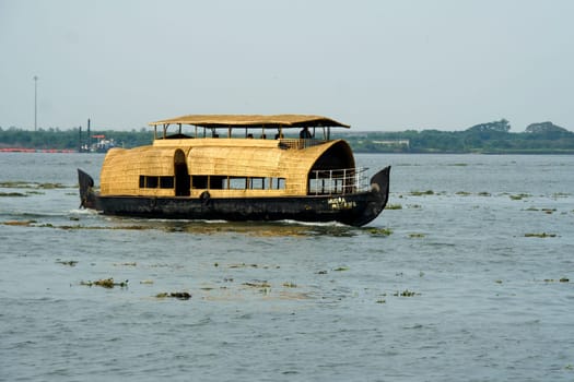 Boat house made of bamboo sticks and mats for carrying tourists