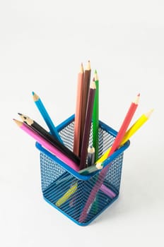 New Pencils Textured Set in Container box on a White Background