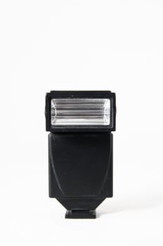 Black Photo Camera Flash on a White Background
