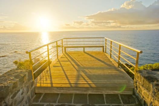 HDR Picture Sunrise on a Pier over Atlantic Ocean in Tenerife Canary Islands Spain