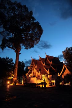The architecture of Wat Chedi Luang Temple in Chiang Mai in northern Thailand.