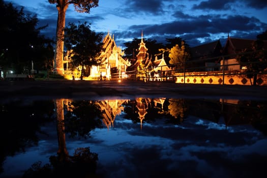 The architecture of Wat Chedi Luang Temple in Chiang Mai in northern Thailand.