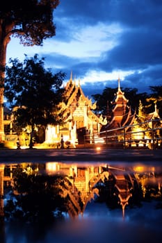 The architecture of Wat Chedi Luang Temple in Chiang Mai in northern Thailand.