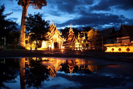 The architecture of Wat Chedi Luang Temple in Chiang Mai in northern Thailand.