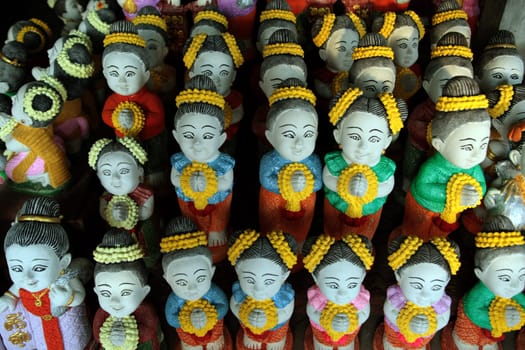 Crafts in a shop in Khorat in Nakhon Ratchasima Province in northeastern Thailand in the south western of Thailand in South East Asia