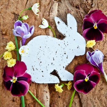 Breakfast flowers and an Easter bunny with text space