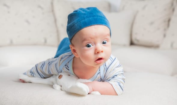 3 months old baby boy portrait at home.