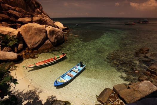The beach of Cape Je Ta Gang Beach on the island of Ko Tao in the Gulf of Thailand in the south western of Thailand in South East Asia.