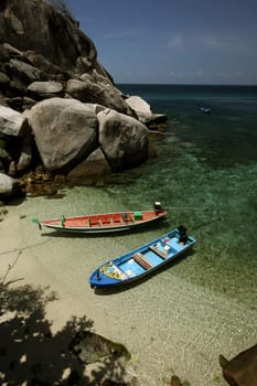 The beach of Cape Je Ta Gang Beach on the island of Ko Tao in the Gulf of Thailand in the south western of Thailand in South East Asia.