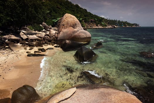 The beach of Cape Je Ta Gang Beach on the island of Ko Tao in the Gulf of Thailand in the south western of Thailand in South East Asia.