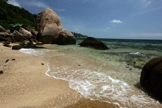 The beach of Cape Je Ta Gang Beach on the island of Ko Tao in the Gulf of Thailand in the south western of Thailand in South East Asia.