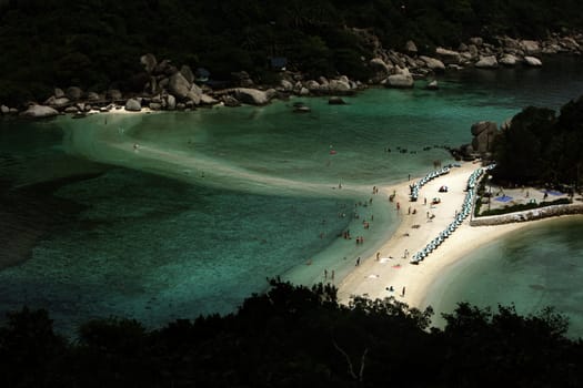 The beach and island landscape on the island of Koh Naang Yuan next to the island of Ko Tao in the Gulf of Thailand in the south western of Thailand in South East Asia.