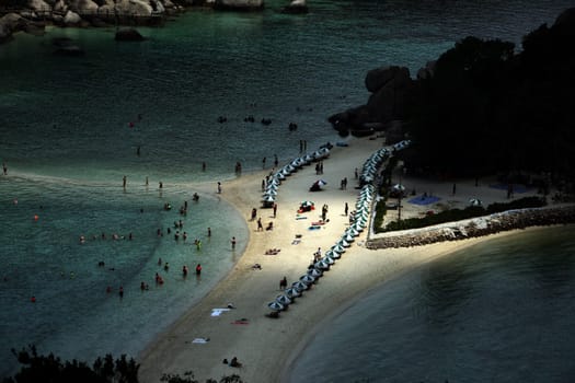 The beach and island landscape on the island of Koh Naang Yuan next to the island of Ko Tao in the Gulf of Thailand in the south western of Thailand in South East Asia.