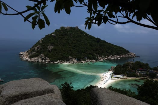 The beach and island landscape on the island of Koh Naang Yuan next to the island of Ko Tao in the Gulf of Thailand in the south western of Thailand in South East Asia.