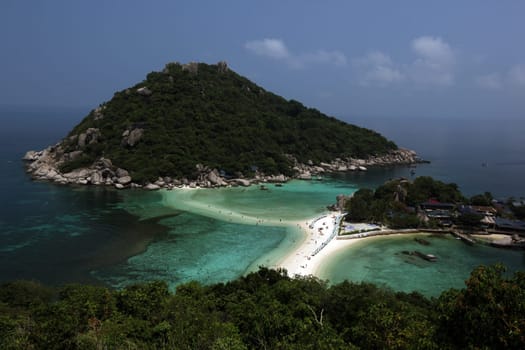 The beach and island landscape on the island of Koh Naang Yuan next to the island of Ko Tao in the Gulf of Thailand in the south western of Thailand in South East Asia.
