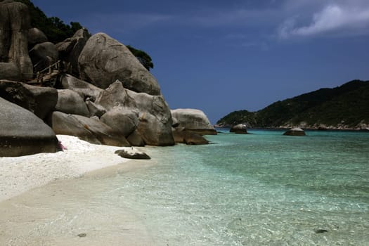 The beach and island landscape on the island of Koh Naang Yuan next to the island of Ko Tao in the Gulf of Thailand in the south western of Thailand in South East Asia.