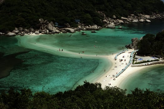 The beach and island landscape on the island of Koh Naang Yuan next to the island of Ko Tao in the Gulf of Thailand in the south western of Thailand in South East Asia.