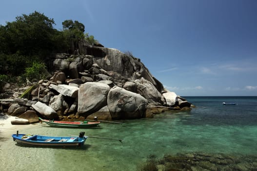 The beach of Cape Je Ta Gang Beach on the island of Ko Tao in the Gulf of Thailand in the south western of Thailand in South East Asia.