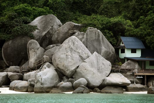 The beach and island landscape on the island of Koh Naang Yuan next to the island of Ko Tao in the Gulf of Thailand in the south western of Thailand in South East Asia.