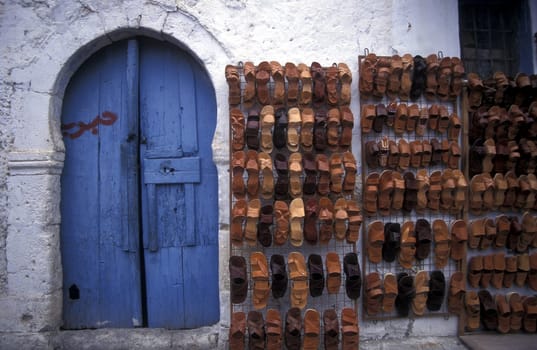The Souq or market in the old town or medina of Sousse on the Mediterranean Sea in Tunisia in North Africa.