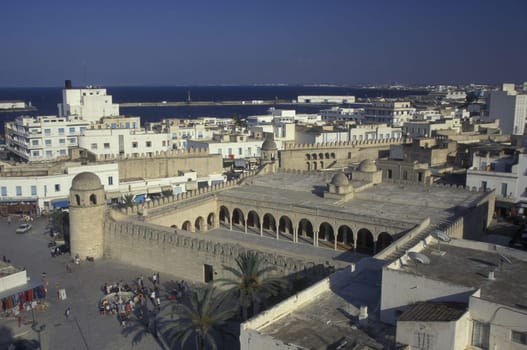 The Great Mosque with the Wall in the Old Town or Medina of Sousse on the Mediterranean Sea in Tunisia in North Africa.