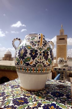 Africa,North Africa,Tunisia,Tunis.The Grand Mosque Zaytouna from a roof terrace in the medina or old town of the Tunisian capital Tunis. ......