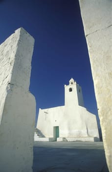 A traditional mosque on the island of Djerba on the Mediterranean Sea in the south of Tunisia in North Africa.