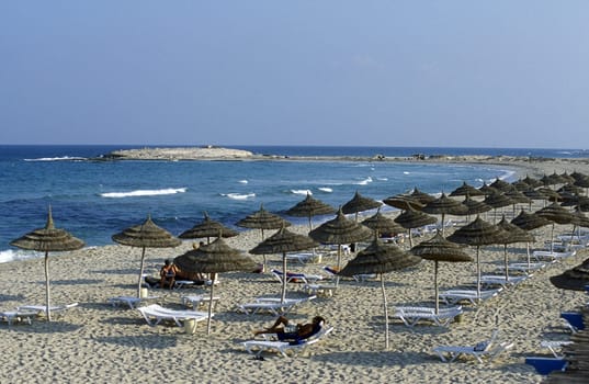 A sandy beach at Monastir in Central Tuneisen in North Africa.